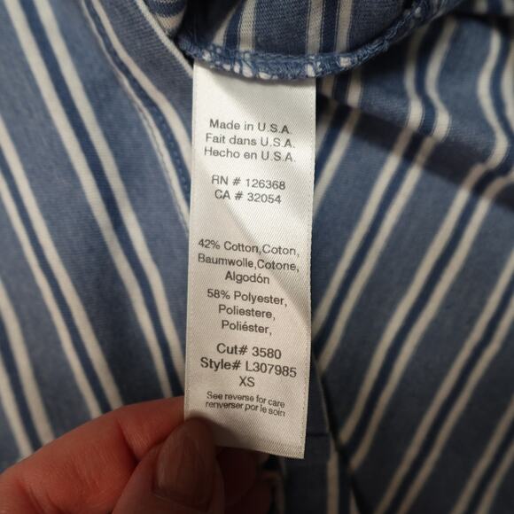 Left of Center Top Womens Extra Small Split Knotted Sleeve V-Neck Striped Blue - Picture 3 of 10